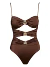 Sofia Erhan Sarah Shell-embellished Cut-out Swimsuit In Brown