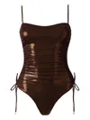 Sofia Erhan Shimmer-effect Drawstring Swimsuit In Brown