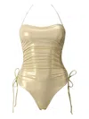 Sofia Erhan Shimmer-effect Drawstring Swimsuit In Neutral