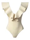 Sofia Erhan Sleeveless Ruffle-neck Swimsuit In Neutral