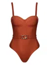 Sofia Erhan Underwire-bust Belted Swimsuit In Brown