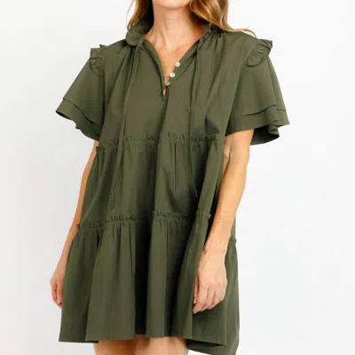 Sofia Madrid Tiered Flutter Sleeve Dress In Olive In Green