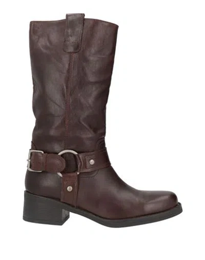 Sofia Mare Woman Boot Dark Brown Size 9 Leather In Multi