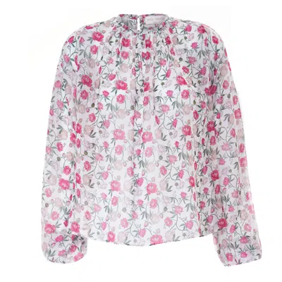 Sofia Tsereteli Blouse In Georgette Peony Print In White