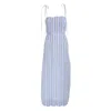 Sofia Tsereteli Linen Striped Dress In Blue/white