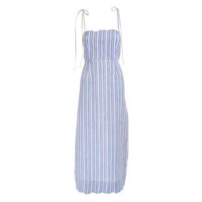 Sofia Tsereteli Linen Striped Dress In Blue/white