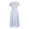 Sofia Tsereteli Women's Blue / White Long Linen Dress In Blue/white