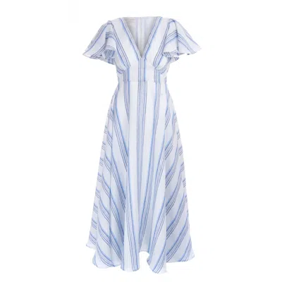 Sofia Tsereteli Women's Blue / White Long Linen Dress In Blue/white