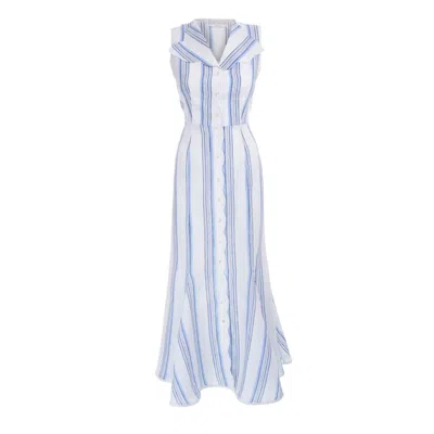 Sofia Tsereteli Women's Blue / White Sleeveless Linen Dress In Blue/white