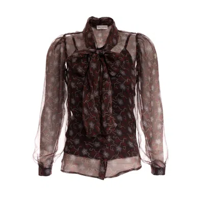 Sofia Tsereteli Women's Brown Chocolate Patterned Silk Shirt
