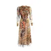 Sofia Tsereteli Women's Brown Long Olive Patterned Dress In Brown
