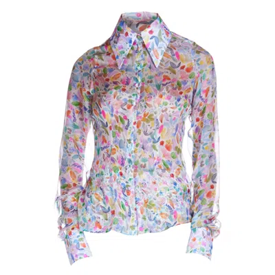 Sofia Tsereteli Chiffon Shirt In Watercolor In Pink