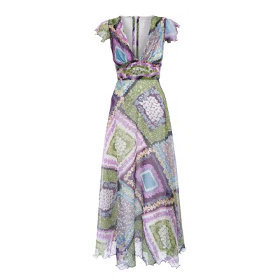 Sofia Tsereteli Women's Dress In Floral Pattern Silk Crepon In Purple