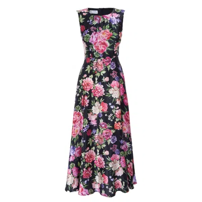 Sofia Tsereteli Floral Print Evening Dress In Black