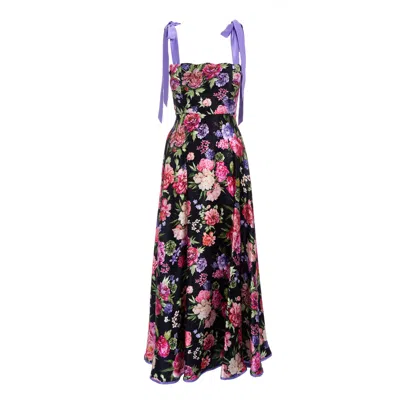 Sofia Tsereteli Floral Print Evening Gown In Black