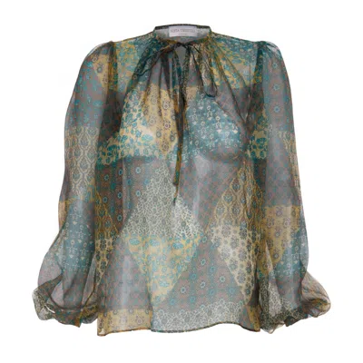 Sofia Tsereteli Floral Print Silk Blouse In Green