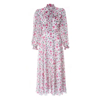 Sofia Tsereteli Georgette Peony Print Dress In White