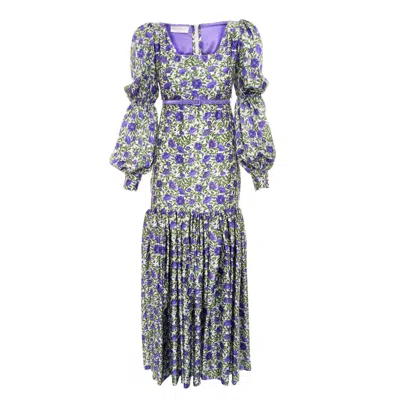 Sofia Tsereteli Women's Green / Pink / Purple Long Purple ‘botanica' Print Dress In Green/pink/purple