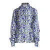 Sofia Tsereteli Silk Shirt In Purple Botanica Print In Green/pink/purple