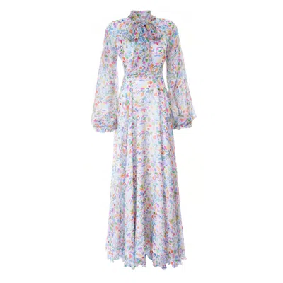 Sofia Tsereteli Women's Long Chiffon Dress In Watercolor Print In White