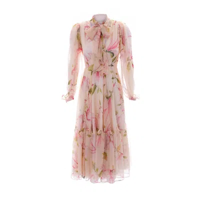 Sofia Tsereteli Women's Long Cream “magnolia” Dress In Pink/white