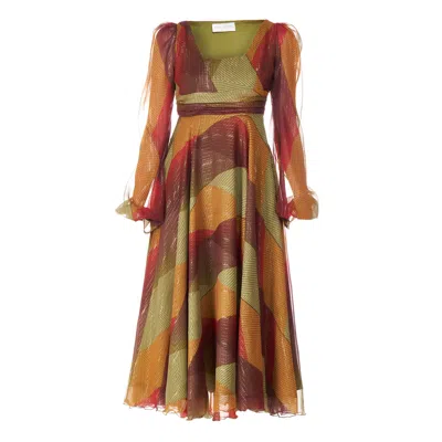 Sofia Tsereteli Long Silk Dress In Multicolored Patch In Green