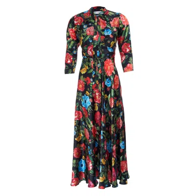 Sofia Tsereteli Multi Floral Silk Dress In Black