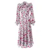 SOFIA TSERETELI WOMEN'S PEONY PRINT V-NECK SILK DRESS