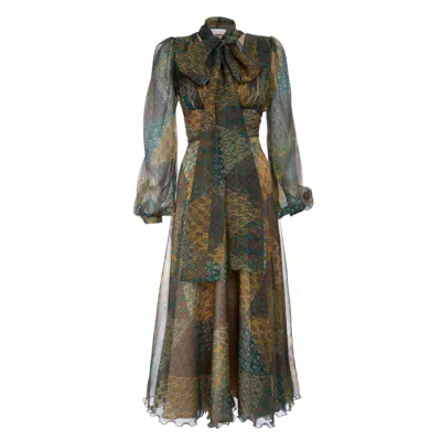 Sofia Tsereteli Silk Dress With Scarf In Green