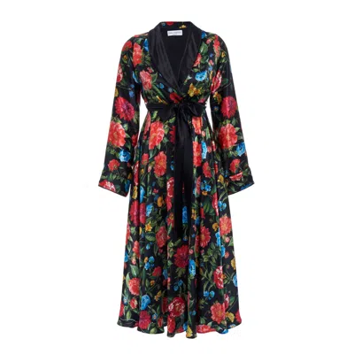 Sofia Tsereteli Women's Silk Dressing Gown With Floral Motif In Black