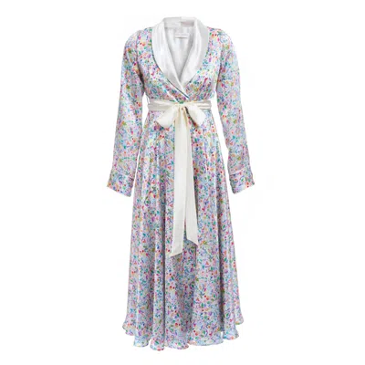 Sofia Tsereteli Women's Silk Robe With Watercolor Motif In Multi