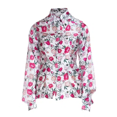 Sofia Tsereteli Silk Shirt In Peony Print In White