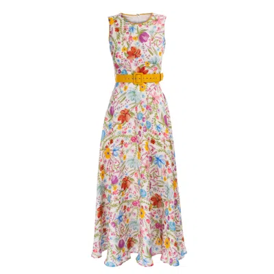 Sofia Tsereteli Women's Watercolour Garden Linen Dress In Yellow