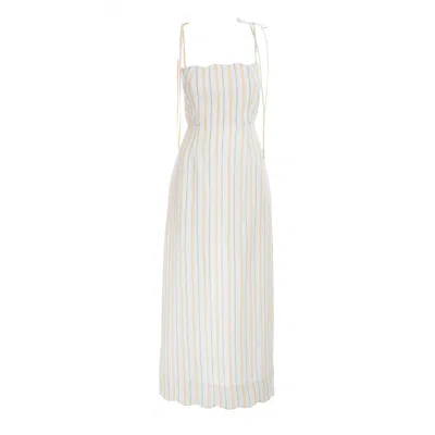 Sofia Tsereteli Women's White / Green / Yellow Striped Patterned Linen Dress In White/green/yellow