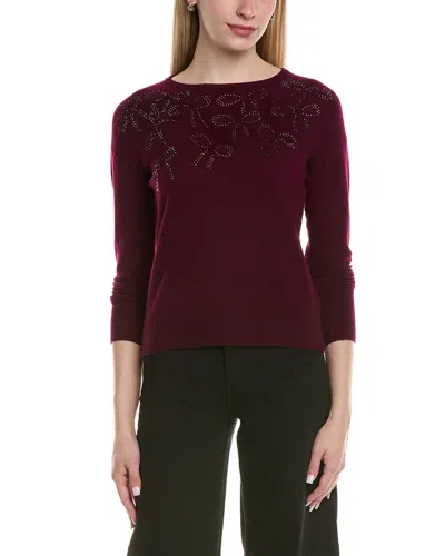 SOFIACASHMERE SOFIACASHMERE BOW EMBELLISHMENT WOOL & CASHMERE-BLEND SWEATER