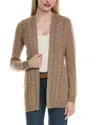 Sofiacashmere Braided Cable Wool & Cashmere-blend Cardigan In Sand