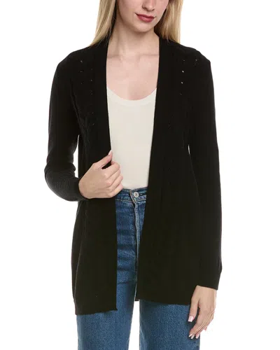 Sofiacashmere Braided Cable Wool & Cashmere-blend Cardigan In Black