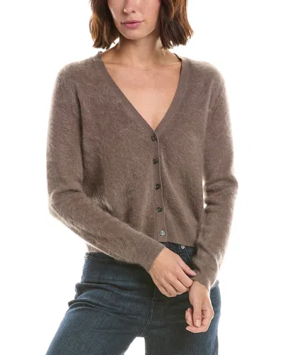 Sofiacashmere Brushed Cashmere Cropped 100% Cashmere Cardigan In Brown