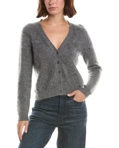 Sofiacashmere Brushed Cashmere Cropped 100% Cashmere Cardigan In Gray