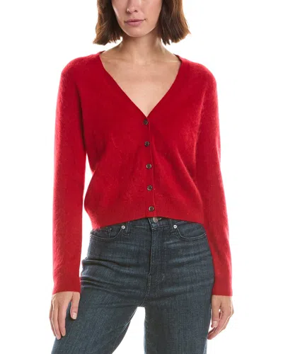 Sofiacashmere Brushed Cashmere Cropped 100% Cashmere Cardigan In Red