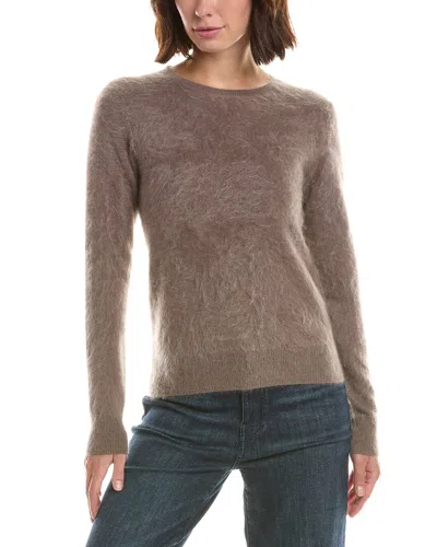 Sofiacashmere Brushed Jersey Crewneck 100% Cashmere Sweater In Brown