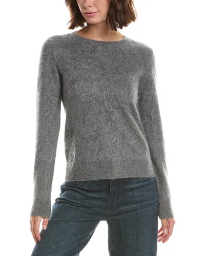 Sofiacashmere Brushed Jersey Crewneck 100% Cashmere Sweater In Gray