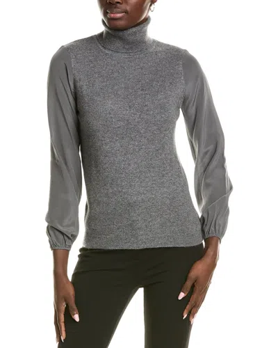 Sofiacashmere Chiffon Silk Sleeve Turtleneck Cashmere Sweater In Grey