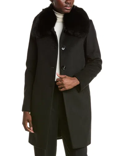 Sofiacashmere Club Collar Wool-blend Car Coat In Black