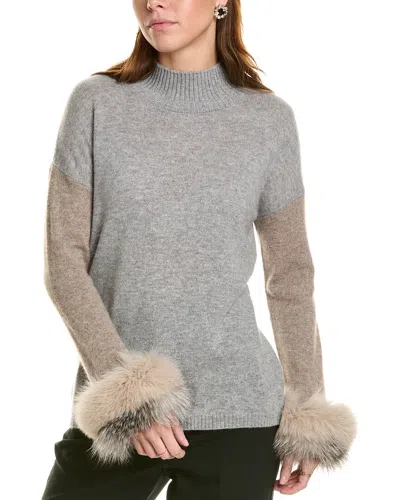 Sofiacashmere Colorblocked Mock Neck Cashmere Sweater In Grey