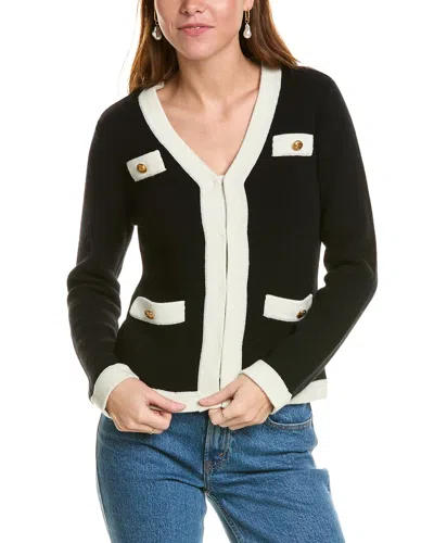 Sofiacashmere Contrast Trim Wool & Cashmere-blend Cardigan In Black