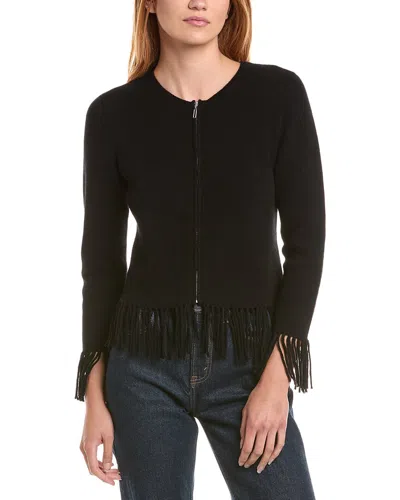 Sofiacashmere Cropped Crewneck Milano Wool & Cashmere-blend Jacket In Black