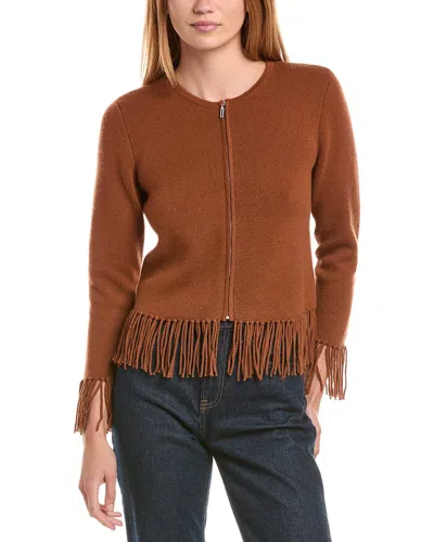 Sofiacashmere Cropped Crewneck Milano Wool & Cashmere-blend Jacket In Brown