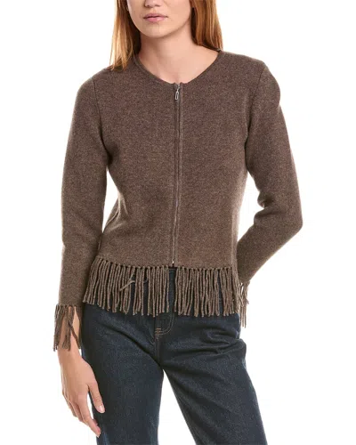 Sofiacashmere Cropped Crewneck Milano Wool & Cashmere-blend Jacket In Brown
