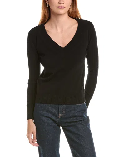 Sofiacashmere Deep Wide Trim V-neck 100% Cashmere Sweater In Black